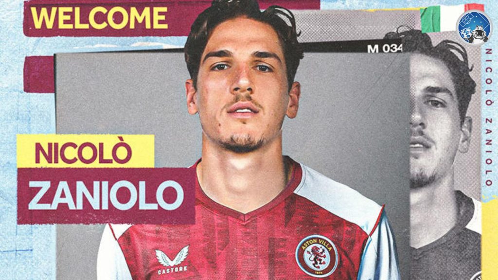 Zaniolo con la camiseta del Aston Villa de la Premier League