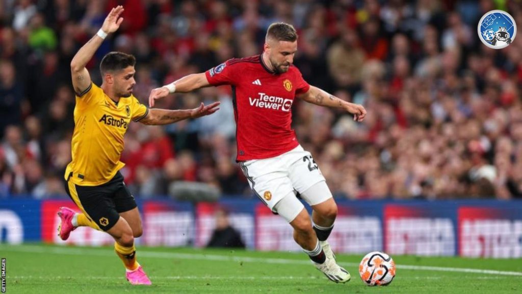 Luke Shaw con la camiseta del Manchester United de la Premier League